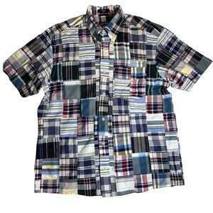 Nautica Medium Madras Camp Shirt Men Golf Coastal Beach Boating Patchwork